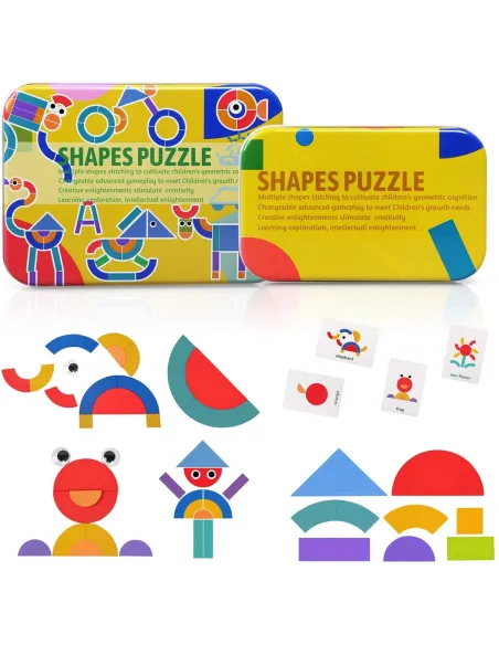 Shapes Puzzle educativ din lemn cu 36 piese din lemn si 50