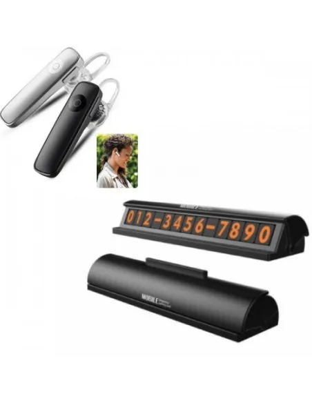 Pachet cadou Placuta numar telefon parcare pentru parbriz+ Casca bluetooth
