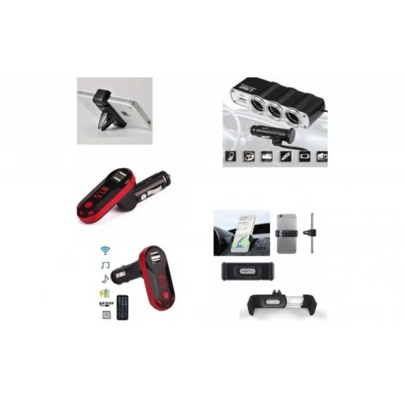 Modulator FM cu Bluetooth, Mp3 player cu incarcator + Priza bricheta tripla, cu USB + Suport auto telefon