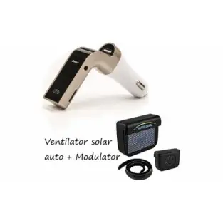 Ventilator solar pentru masina + Cadou: Car KIT cu functie de modulator Hands Free, Bluetooth Gadget, Black