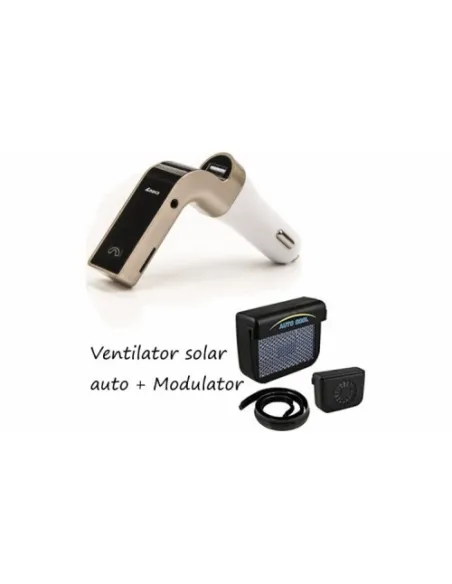 Ventilator solar pentru masina + Cadou: Car KIT cu functie de modulator Hands Free, Bluetooth Gadget, Black