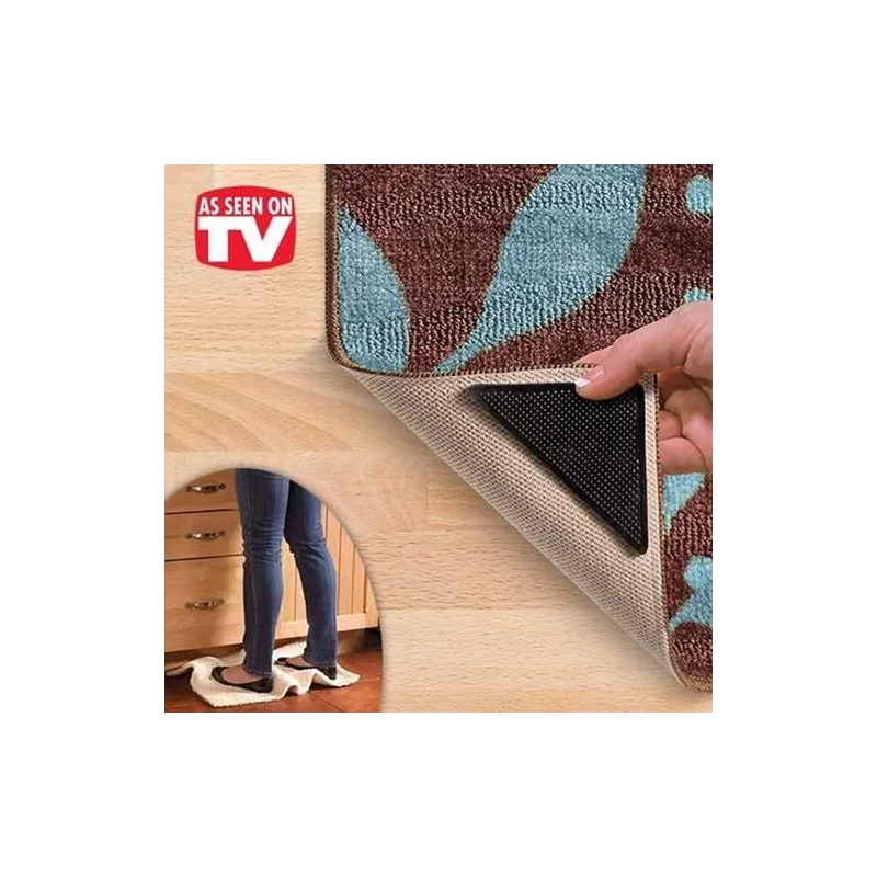 Set 4 triunghiuri adezive pentru covor, antialunecare