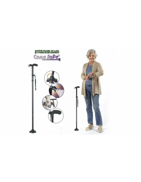 Cane Safe - Baston pliabil cu LED si 4 puncte de