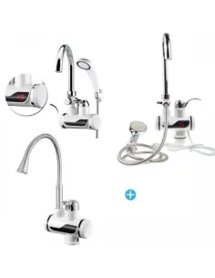 Pachet: Robinet Electric  display pentru dus, pentru Incalzit Apa cu Dus, Furtun + Para + Robinet electric cu display