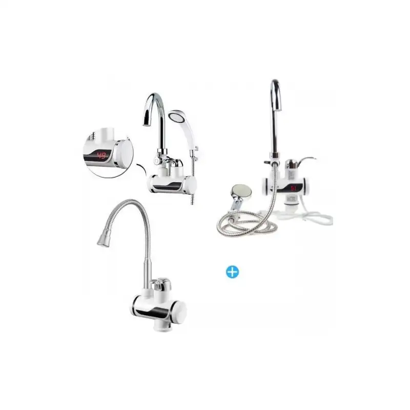 Pachet: Robinet Electric display pentru dus, pentru Incalzit Apa cu Dus, Furtun + Para + Robinet electric cu display