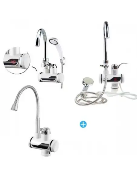 Pachet: Robinet Electric display pentru dus, pentru Incalzit Apa cu Dus, Furtun + Para + Robinet electric cu display
