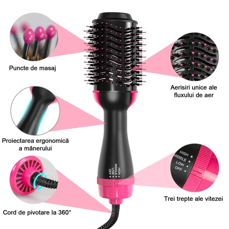 Perie fixa cu aer cald, 1000 W, One Step 3 in 1 red-mag.ro