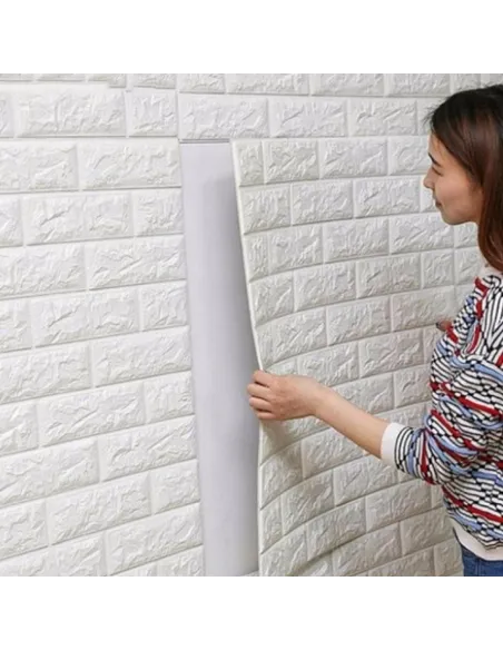 Tapet autoadeziv caramizi albe, 77 x 70 cm, spuma moale 3D