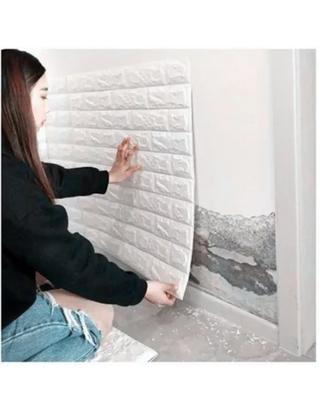 Tapet autoadeziv caramizi albe, 77 x 70 cm, spuma moale 3D