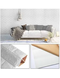 Tapet autoadeziv caramizi albe, 77 x 70 cm, spuma moale 3D 2
