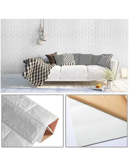 Tapet autoadeziv caramizi albe, 77 x 70 cm, spuma moale 3D