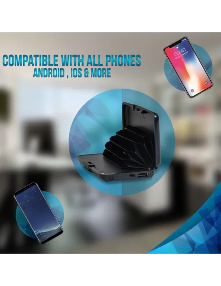 Portofel cu acumulator si protectie antiscanare carduri