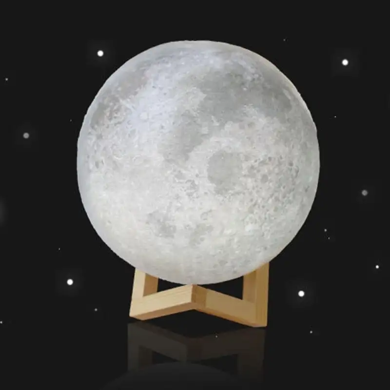 Moon Lamp 3D - lampa in forma de luna, lumina LED, stand lemn