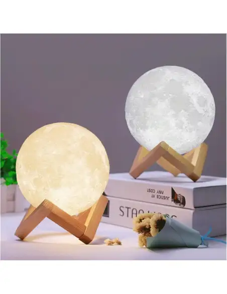 Moon Lamp 3D - lampa in forma de luna, lumina LED, stand lemn