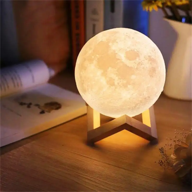 Moon Lamp 3D - lampa in forma de luna, lumina LED, stand lemn