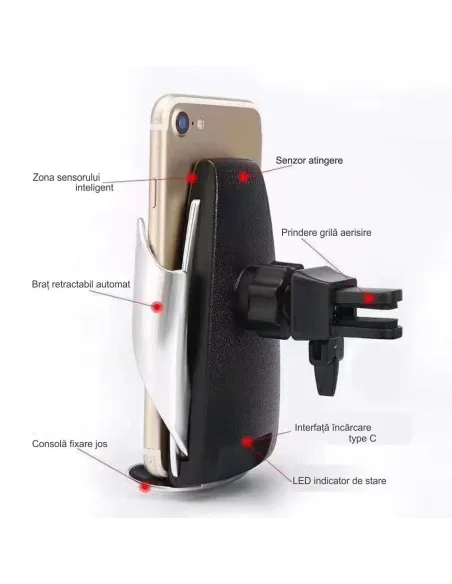 Incarcator auto Wireless cu senzor inteligent si Fast Charger