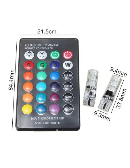 Set 2 becuri RGB auto cu telecomanda red-mag.ro