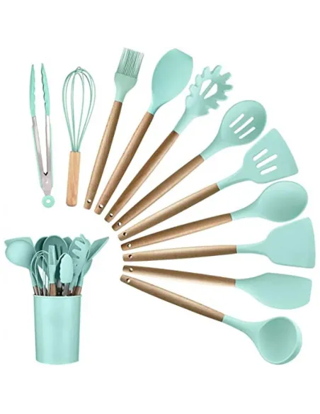 Set 12 ustensile de bucatarie, Antiaderente, Silicon, Maner din