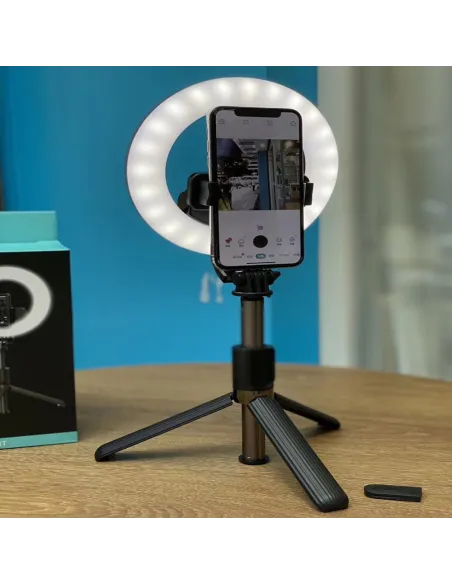 Inel trepied Selfie Stick Bluetooth L07, portabil, LED 5 inch