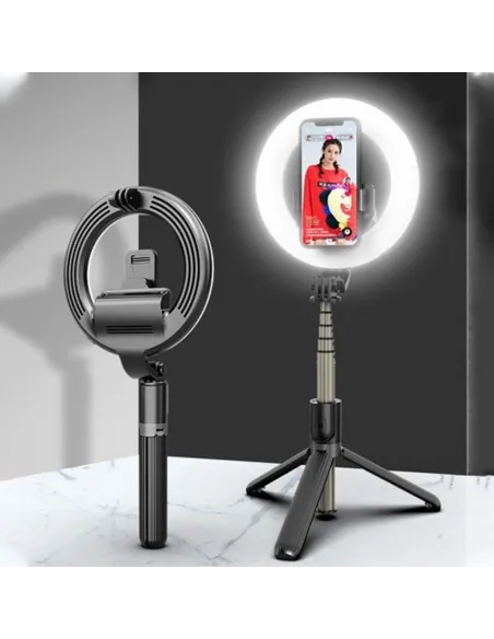 Inel trepied Selfie Stick Bluetooth L07, portabil, LED 5 inch
