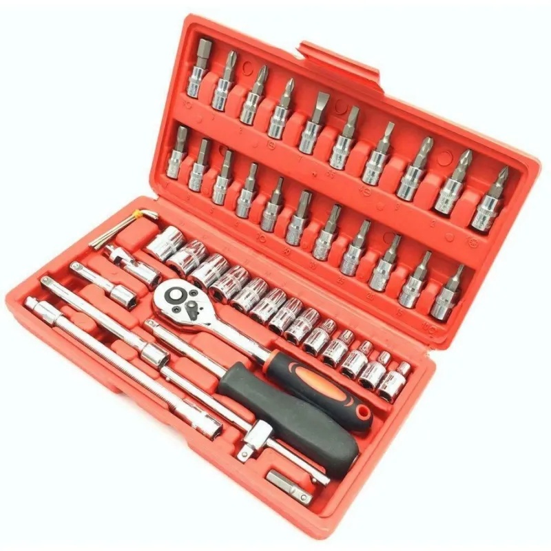 Trusa 46 piese chei tubulare si biti red-mag.ro