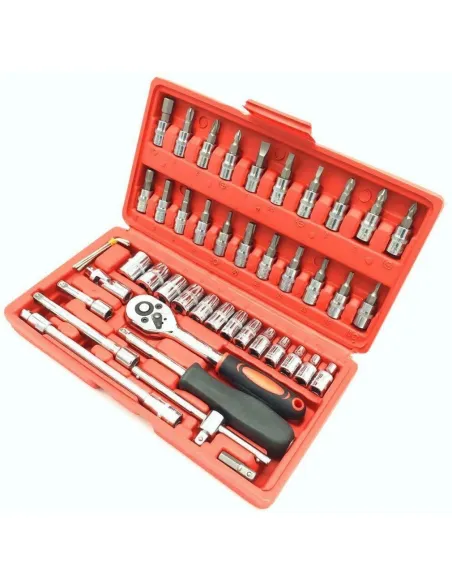 Trusa 46 piese chei tubulare si biti red-mag.ro