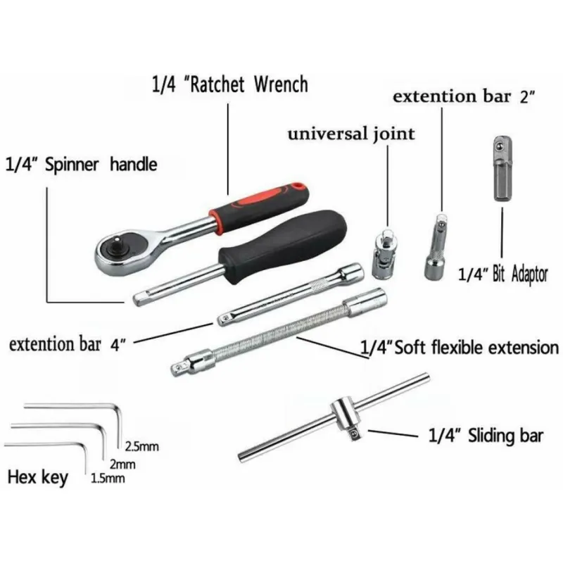 Trusa 46 piese chei tubulare si biti red-mag.ro