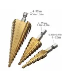 Set 3 x Burghiu conic metal in trepte, spiral conic 4-32 mm
