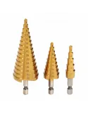 Set 3 x Burghiu conic metal in trepte, spiral conic 4-32 mm
