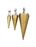 Set 3 x Burghiu conic metal in trepte, spiral conic 4-32 mm