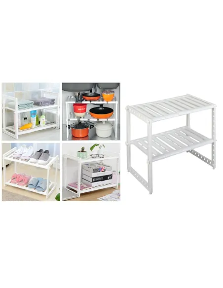 Etajera ajustabila cu doua rafturi, pentru sub chiuveta