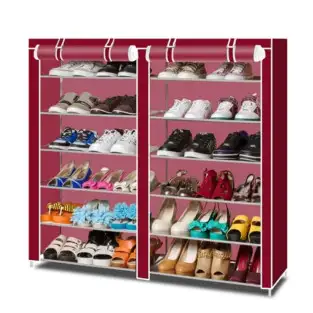 Dulap de pantofi textil dublu, 12 rafturi, 36 de perechi de