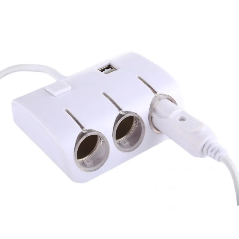 Adaptor auto cu 2 x USB si 3 x intrari, 12/24V, alb red-mag.ro