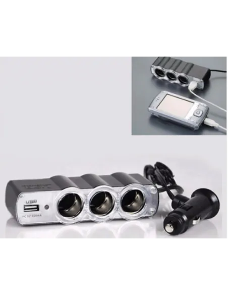 Priza tripla + USB pentru bricheta auto red-mag.ro