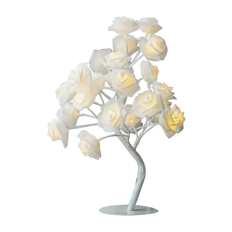 Veioza trandafir cu 24 de leduri, alb/crem, 45 cm red-mag.ro