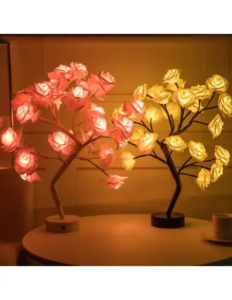 Veioza trandafir cu 24 de leduri, alb/crem, 45 cm red-mag.ro