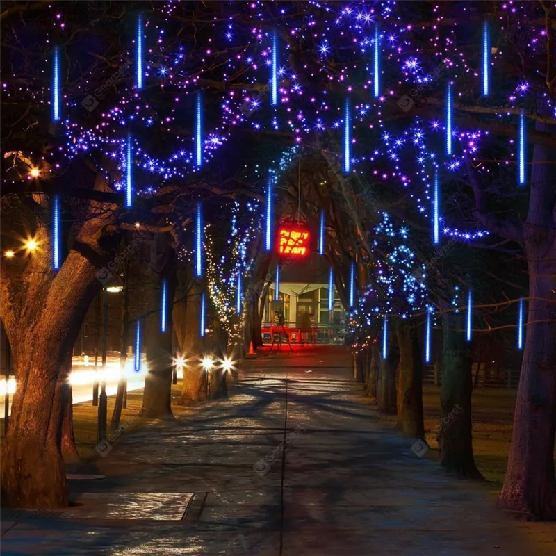 Instalatie tub luminos tip meteorit, 50 cm, 8 tuburi, albastru