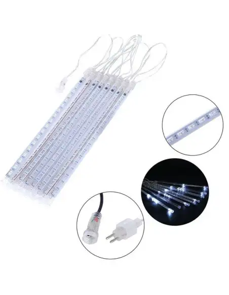 Instalatie tub luminos tip meteorit, 50 cm, 8 tuburi, albastru
