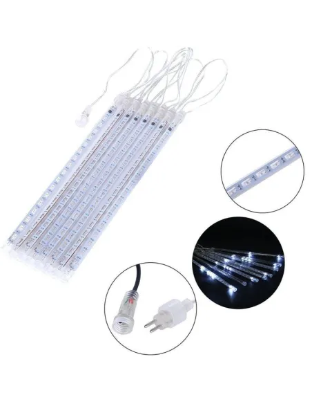 Instalatie tub luminos tip meteorit, 50 cm, 8 tuburi, albastru