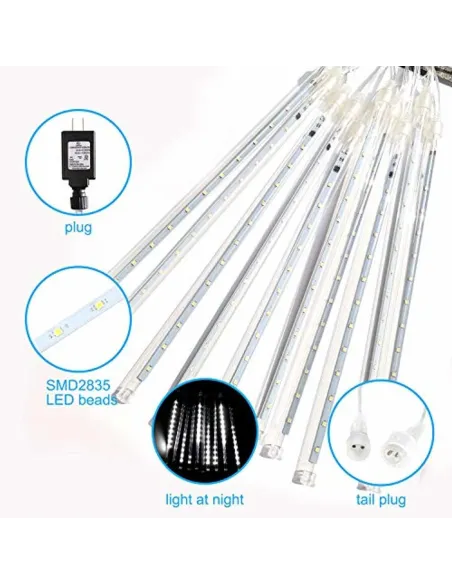 Instalatie tub luminos tip meteorit, 30 cm, 8 tuburi, albastru