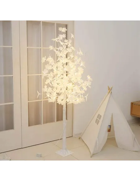Copac decorativ sarbatori, Alb, iluminat 160 LED, 180 cm