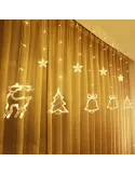 Instalatie Craciun - perdea luminoasa ploaie 12 figurine, alb