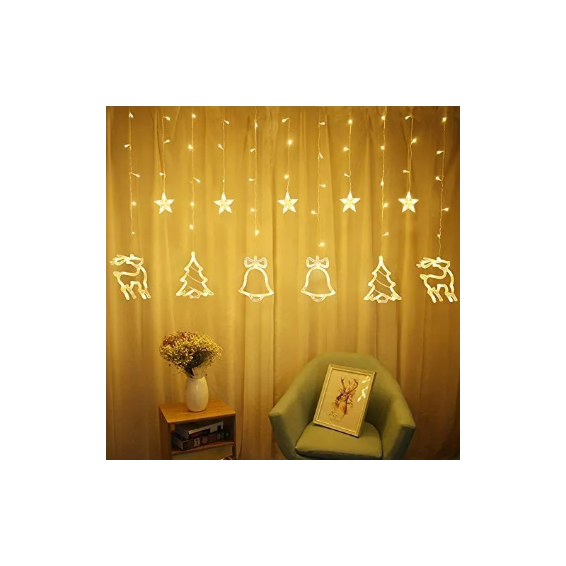 Instalatie Craciun - perdea luminoasa ploaie 12 figurine, alb