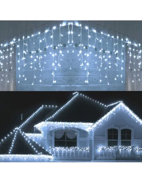 Instalatie 8 metri,ALB RECE, 200 LED-uri tip turturi, franjuri