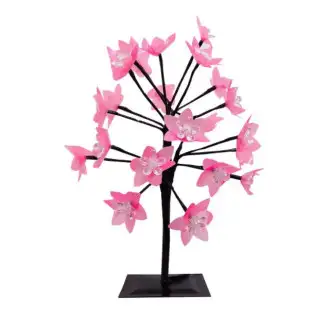 Copacel artificial de Craciun,20 LED, floricele roz, schelet