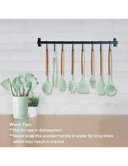 Set 12 ustensile de bucatarie, Antiaderente, Silicon, Maner din