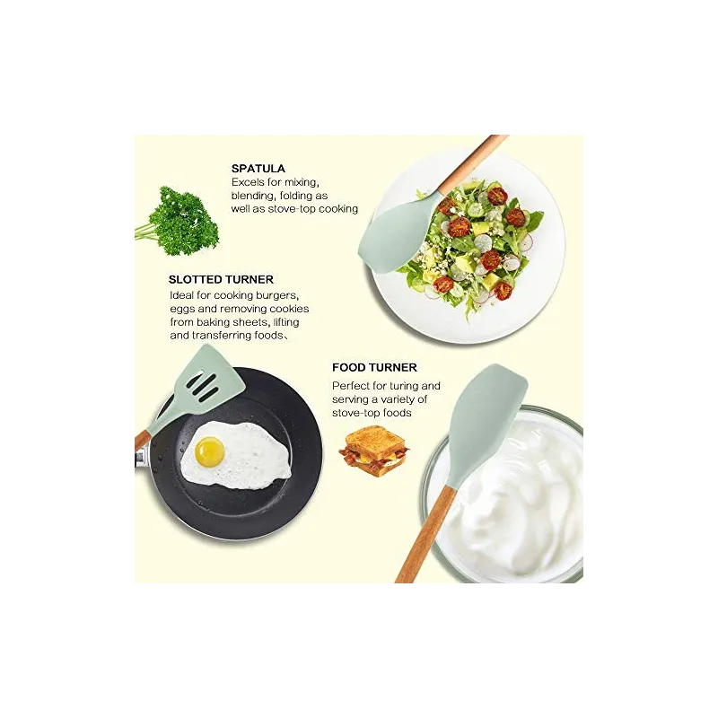 Set 12 ustensile de bucatarie, Antiaderente, Silicon, Maner din