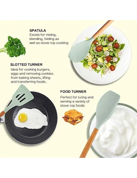 Set 12 ustensile de bucatarie, Antiaderente, Silicon, Maner din