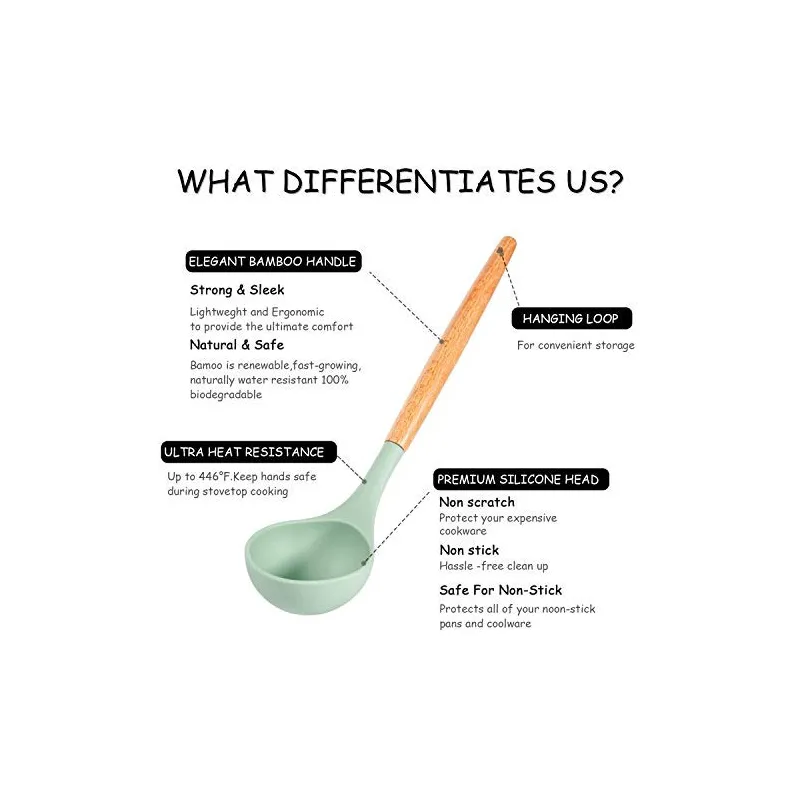 Set 12 ustensile de bucatarie, Antiaderente, Silicon, Maner din