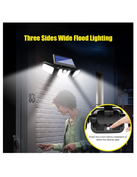 Lampa solara tripla split, senzor de de miscare, 15 W, IP65